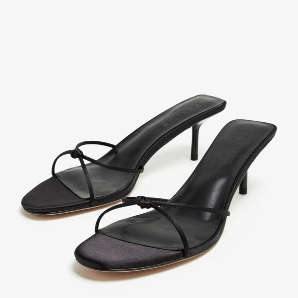 Like new FEMME LA Maeve Slipper in Satin Black kitten heel open toe sandal - Picture 1 of 9